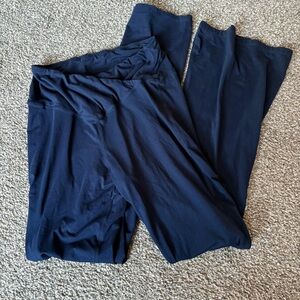 high waisted cross over flare leggings | small | navy blue